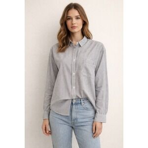 Maje Grey and White Striped Cotton Button Down Shirt Size 3 Large